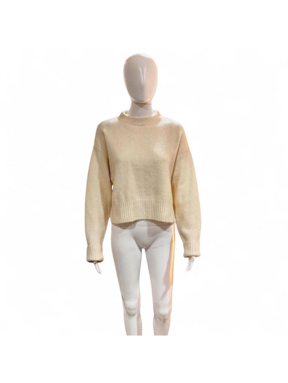 Cream sweater with ribbed trim #knitwear
